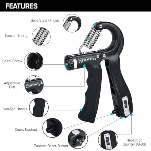 Image of 5KG To 100KG Weight Adjustable Hight Quality Hand Gripper for Men & Women |Hand Grip|Finger Exerciser|Power Gripper|Hand Exerciser Equipment|Hand Strengtheners with Counter finger gripper (Black Counter)