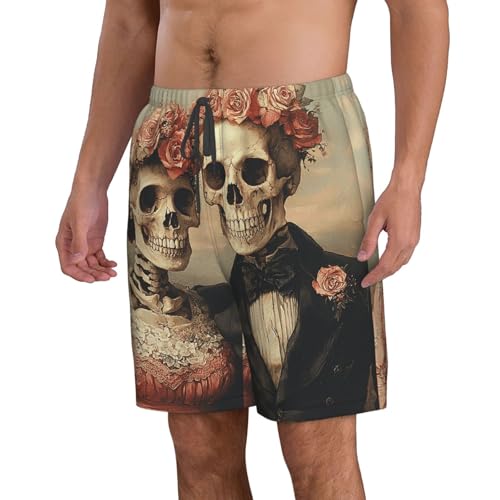 Men's Swim Trunks Quick Dry Board Shorts Beach Bathing Suits - Skull Couple Vintage2