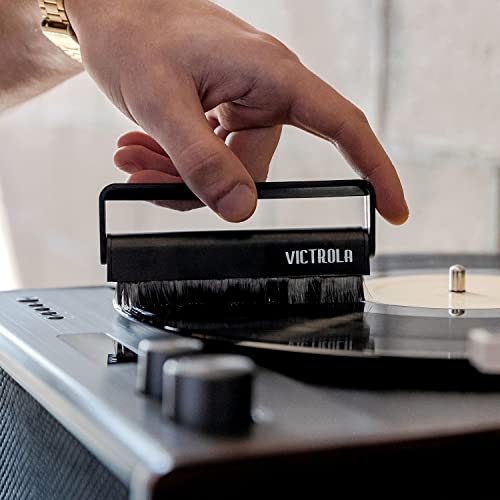 Victrola 'The Kit' - A Vinyl Record Cleaning Kit, Doubles As A Record Stand, Includes Anti-Static Brush, Cleaning Solution, Cloth, Espresso Wood Finish Stand With Smart Black Metal Accents #TOP6