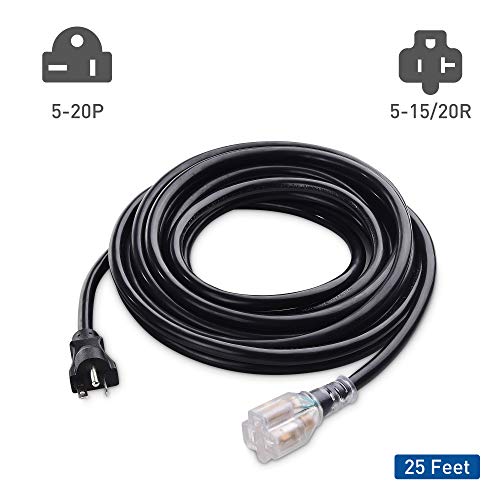 Cable Matters Outdoor Rated 12 Awg Heavy Duty 20 Amp Extension Cord 25 Ft Power Cable With Led Light (Nema 5-20P To Nema 5-20R) #TOP1