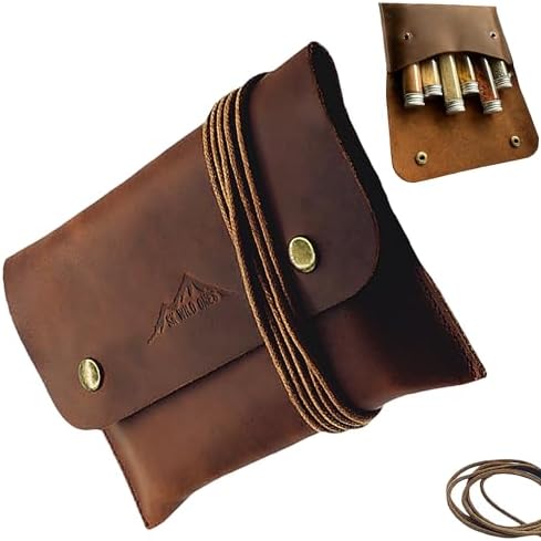 SK Wild Ones® Outdoor Gewürztasche - Echtleder Mit 6 Gewürzdosen Camping - Bushcraft - Reise Gewürze Set - Gewürzbehälter Camping - Outdoor Vanlife zubehör Gewürze Set Camping, Spi