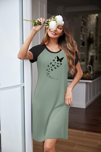 Image of Ekouaer Womens Nightgown Short Sleeve Night Dress Printed Sleepwear Soft Sleep Shirt S-3XL