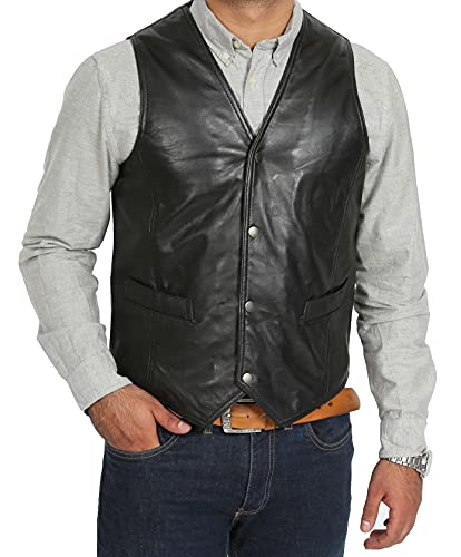 Gilet classique en cuir véritable pour homme A1 FASHION GOODS