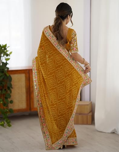 Image of SIRIL Women's Georgette Bandhani Printed Saree with Unstitched Blouse Piece