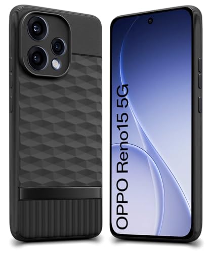 Image of WOW IMAGINE Back Cover for Oppo Reno 15 5G with Hexa Cube Design | Ultra Slim Soft Rubberised Case | Inner Velvet Fabric | Flexible Mobile Case | Camera Protection - Black