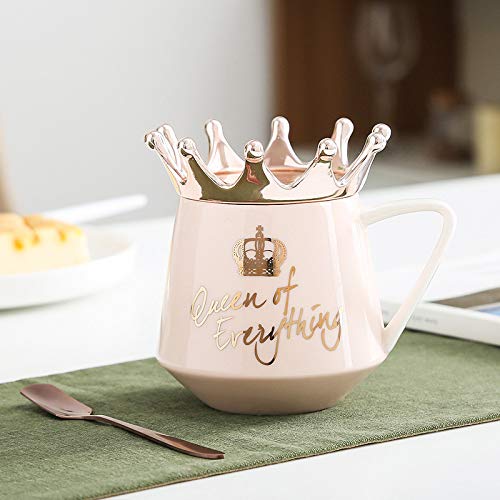 Taza con Cuchara y Tapa, Taza Corona Tazas Desayuno Bonitas, para Desayuno, Té, Café, Leche, para Hogar, Oficina, Regalos para Familiares, Amigos (Rosa) Cover