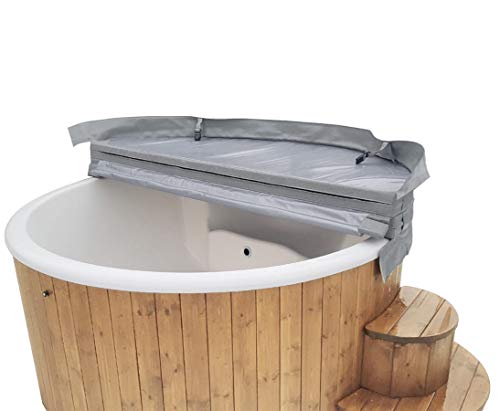 bambus-discount.com Badebottich 200cm mit weißem Fiberglas Einsatz fertig montiert, mit Außenofen - - Badefass Badefässer Badetonnen Hot Tub