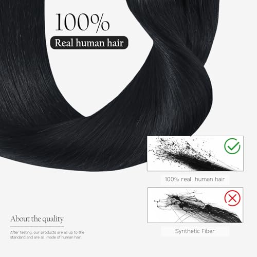 HUAYI Hair Extensions for Women, Clip in Hair Extensions Human Hair, 16 Inch, Straight, 120g, Jet Black, Premium Quality Hair Extensions, Natural Look, Easy to Apply and Remove by HUAYI - Image 5