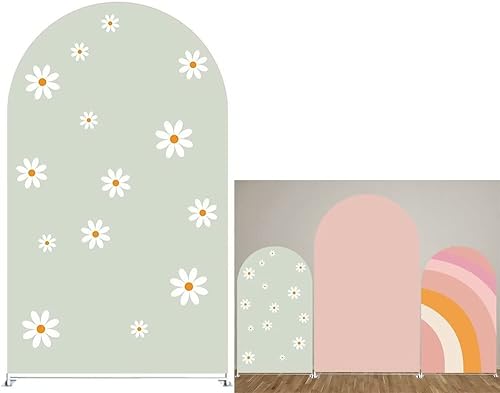Miniatura 12 de Fundas de telón de fondo de arco retro para fiestas, rayos del sol, arco iris pastel, soportes arqueados, cubierta de tela, decoración de fiesta