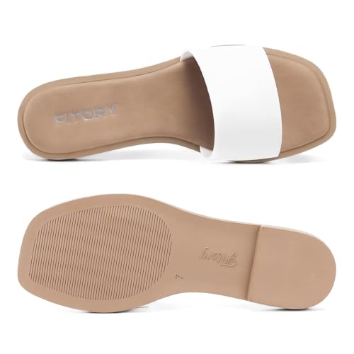 Image of FITORY Women's Slide Sandals Fashion Square Open Toe with Cushioned Footbed Slippers for Beach Size 6 White