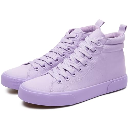 FINIWOR Womens High top Sneakers Canvas Shoes Lace up Black Sneakers Casual Shoes for Women