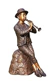 Steinfiguren Horn Skulptur Flötenspieler, Figur aus Bronze, 80 cm Hoch, sehr detailliert