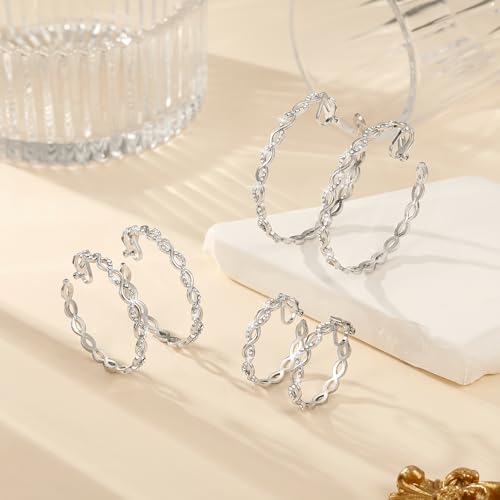 Clip On Hoop Earrings for Women Lightweight - Silver Twisted Clip-on Hoop Earings With Cubic Zirconia Fake Non Pierced Ears Jewelry by Ritach - Image 5