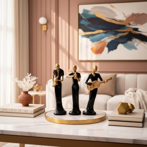 Image of Xtore Rhythmic Trio of Abstract Musician Figurines for Shelf and Table Decor