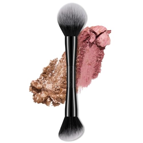 Pincel para blush + bronzeador de ponta dupla - Pincel de maquiagem para o rosto com contorno de bronzeador blush