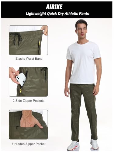 Image of Men's Elastic Waist Hiking Pants Water Resistant Quick-Dry Lightweight Outdoor Sweatpants with Zipper Pockets