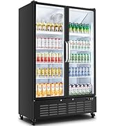 BODEGACOOLER Commercial Merchandiser Refrigerator, 36.8 Cu.Ft Double Glass Door Beverage Cooler, ...