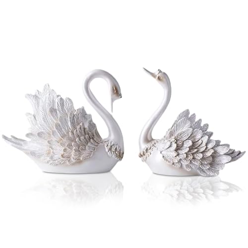 Tissting Large Swan Couple Statue 9.1x5.5x8.3in - Elegant Hand Painted