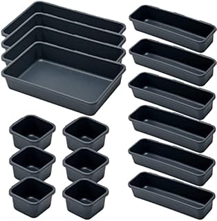 boyunbest 16pcs Desk Drawer Organisers, Plastic Makeup Drawer Organizer Set, Dividers Organization and Storage Bins Container for Kitchen Bathroom Makeup Office Vanity Bedroom Dresser