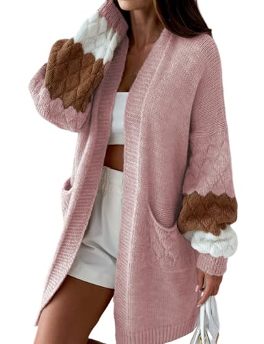 Yidarer Women Fall Sweater Open Front Knit Cardigan Color Block Casual Loose Fit Oversized Outfits