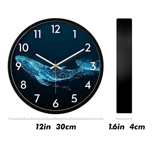 Luminous Wall Clock Silent Night Light Clocks Blue Whale Glow In The Dark Modern Light Up Non-Ticking Kids Clocks Large Quiet Smart Wall Light Clock For Living Room Bedroom Bathroom Decor 12 Inch #TOP6