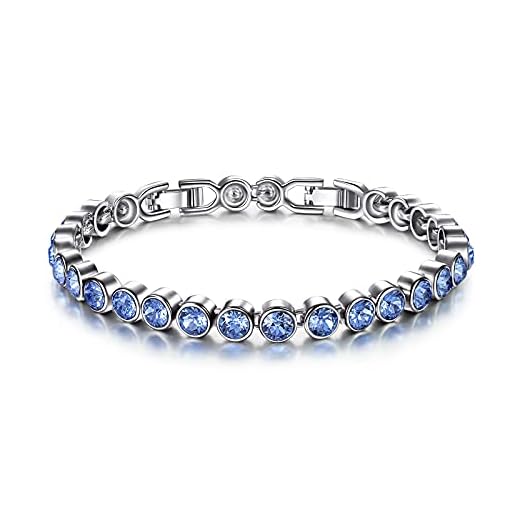 Susan Y Regalos para Mujer San Valentín Sueño Marino Mujer Pulsera de Tenis Hechos con Cristales de Swarovski Zafiro Claro Joyas Cumpleaños Aniversario Madre Esposa Hija Niña