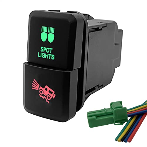 Image of Dual Push Button Switch SPOT Lights & Off-Road Lights Green & Red ON /Off Push Switch for Toyota 4Runner Tacoma Highlander 3Amp /12V 39mm X 21mm