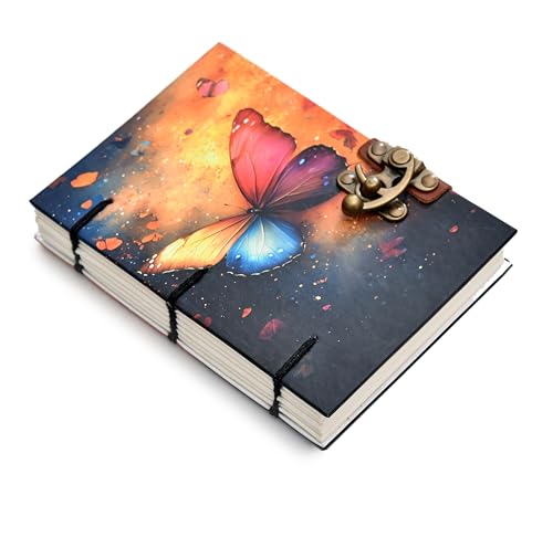 Image of Handmade Eco-Friendly Diary | Butterfly Design Hardcover Journal with Lock & Recycled Paper for Notes & Writing