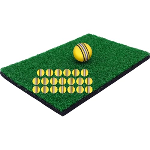 アプローチ練習セット ゴルフボール 芝マット 床保護 室内練習 自主トレーニング 軌道確認 (イエロー)
