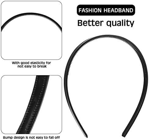 metagio 10 Pcs Plain Black Headbands with Teeth, Plain Hairband DIY Hair Bands Thin Slim Narrow Plastic Hair Bands, Alice Hair Hoop Gripper Teeth for Men and Women(8mm Wide)