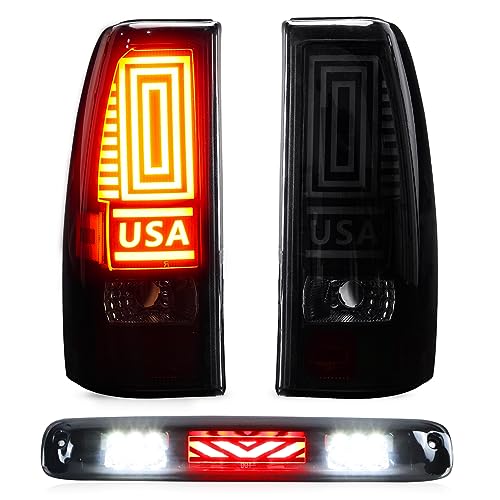 Tresound Tail Light + 3rd Brake Lamp for Chevy Silverado 1500 2500 1999-2002, 1500 2500 HD 2001-2002, GMC Sierra 1500 2500 1999-2003, 1500 2500 HD 2001-2003 Third Cargo Center High Mount Stop Light