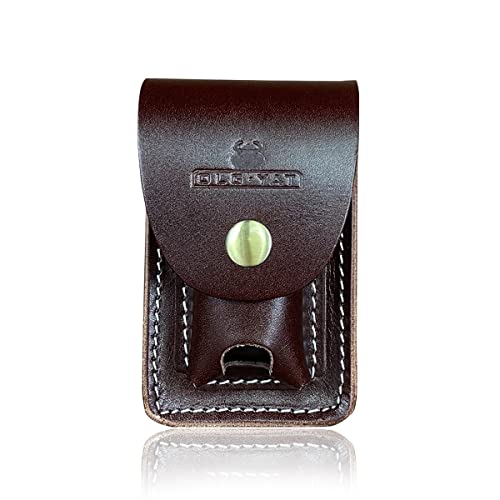 Handmade Genuine Leather Cigarette Case Pouch Waist Belt Loop - Lighter Case Cigarette Case Holder - Lighter Men Women Leather Cigarettes Pouch Coin Cigarette Wallet Cases with Buckle (Red Brown)