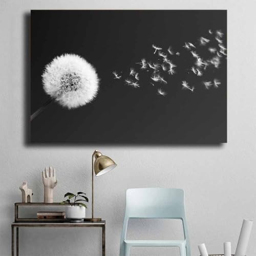 Poster noir et blanc pissenlits decoration murale salon chambre et cuisine grande taille
