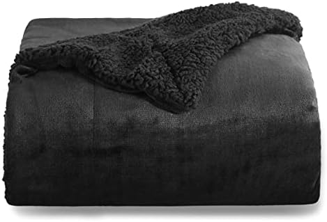Bedsure Sherpa Fleece Throw Blanket Twin Size for Couch - Thick and Warm Blankets for All Seasons, Soft and Fuzzy Twin Blanket for Bed, Black, 60x80 Inches