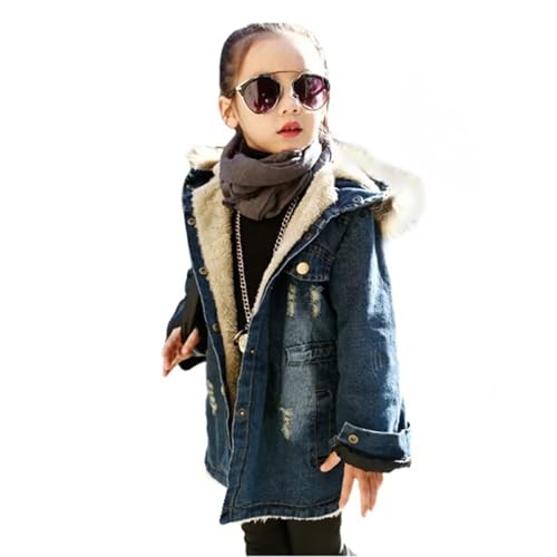 TAOJIAN Little Girls Fall Winter Hooded Denim Ripped Coat Fleece Jacket Outerwear2