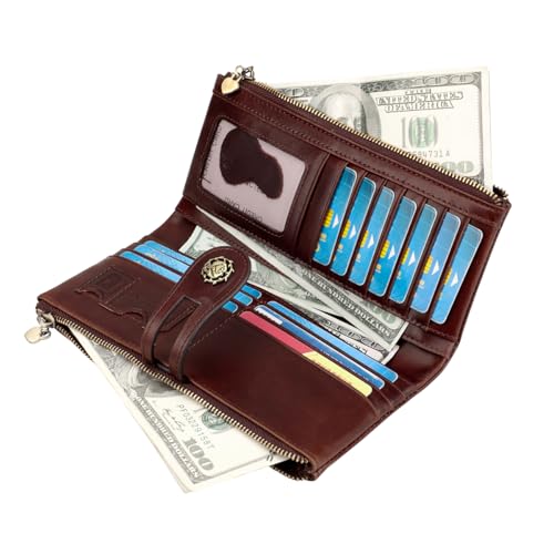 Women's RFID Blocking Wallet Soft Leather Clutch Money Ladies Purse Slim Card Holder Organizer Zip Pocket (3513-Coffee)3