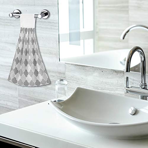 Arabic Moroccan Lattice Kitchen Hanging Towel 12 X 17 Inch Gray Geometric Plaid Tartan Hand Tie Towels Set 2 Pcs Tea Bar Dish Cloths Dry Towel Soft Absorbent Durable For Bathroom Laundry Room Decor #TOP6
