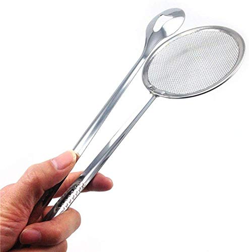 Hetarmi Enterprise Hetarmi Stainless Steel 2 in 1 Multi Functional Deep Fried Clip/Tong/Strainer/Stir Frying Pan Tool/Kitchen Oil Food Serving Spoon for Oily Snack Cooking - 1 Pcs.
