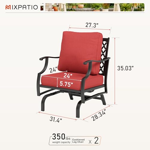 MIXPATIO Patio Chairs Set of 2, High Back Outdoor Patio Metal Chairs with 5.75" Thick Cushions for Bistro Balcony Porch Deck and Yard, Red