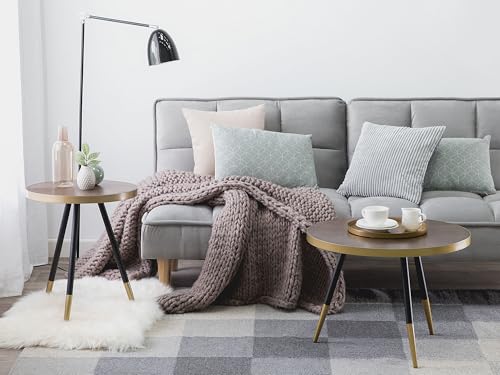 Tavolino Nero Effetto Legno Base Dorato Soggiorno Stile Moderno - 2