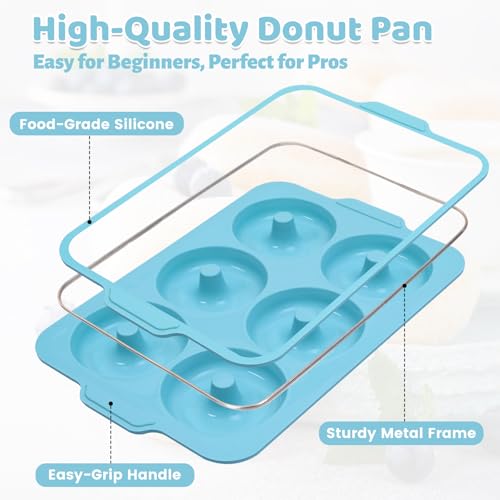 Silicone Doughnut Mould with Frame: 9 CM Nonstick Donut Mould for Oven with Metal - 2 Donut Tray Baking Non Stick for Bagels and Onion Ring - Bake Pan for Healthist & Bakers at Home - Image 3