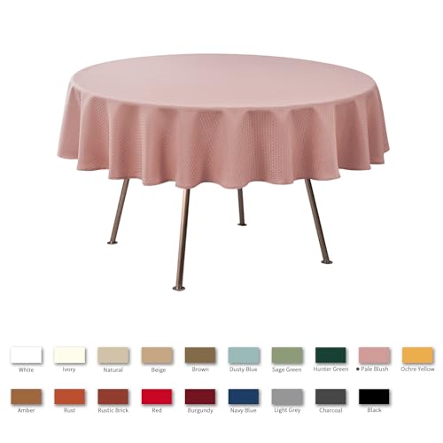 Image of maxmill Round Weaved Texture Design Tablecloth Spill-Proof Wrinkle Free Soft Washable Table Cloth for Circular Table Cover, for Dining Room Banquet Parties Holiday Dinner, 90 Inch Pale Blush