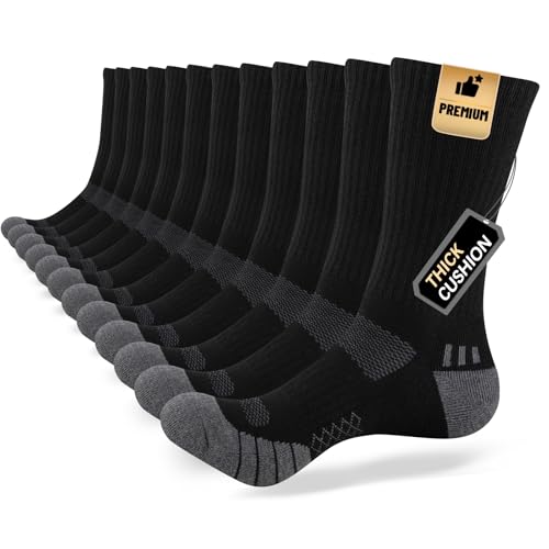 COOPLUS Mens Cushion Crew Socks Athletic Running Moisture Wicking Work Socks Performance Breathable Socks for Men (6 Pairs)