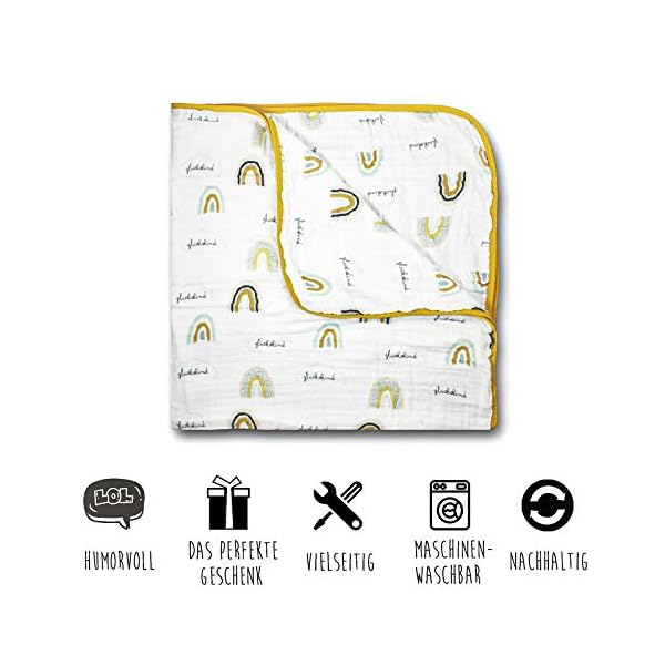 Mama Poppins | Babydecke Kuscheldecke mit süßem Schriftzug Glückskind aus 100% Musselin Bio-Baumwolle. 4-lagig, extra… – Bild 3