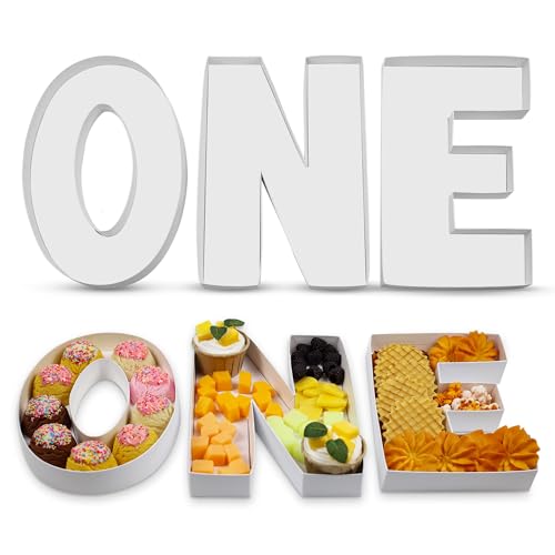 KitChocoLot One Charcuterie Board Letters 3 Pack 10 Inch Fillable Cardboard Letters for Charcuterie White Paper Mache Letter Tray for 1th Aniversary Birthday Party Decoration