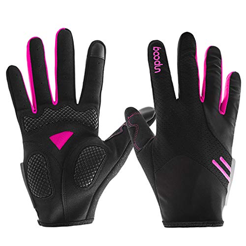 Eroilor Guantes de Ciclismo para Hombres Mujeres Guantes de Ciclismo de Dedo Completo Guantes Antideslizantes Transpirables Delgados - Rosa - L Cover