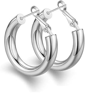 Senteria 14K Gold Plated Hoop Earrings for Women with 925 Sterling Silver Post Round Hoop Earrings Lightweight Tube Chunky Gold Hoop Earrings(25/30/40/50mm)