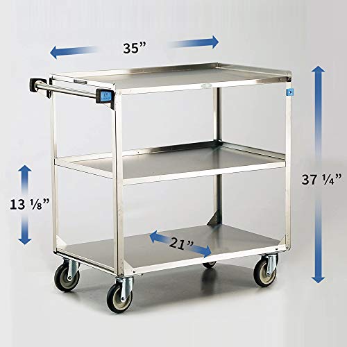 Lakeside 444 Heavy Duty Utility Cart, 3 Shelves, Stainless Steel, 500 lb. Capacity, 22-3/8" x 39-1/4" x 37-1/4" - Thumbnail 3