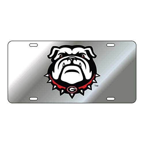 ga bulldog license plate - Sports Addiction Georgia Bulldogs New Bulldog Logo Mirror Laser License Plate Tag - Silver Background