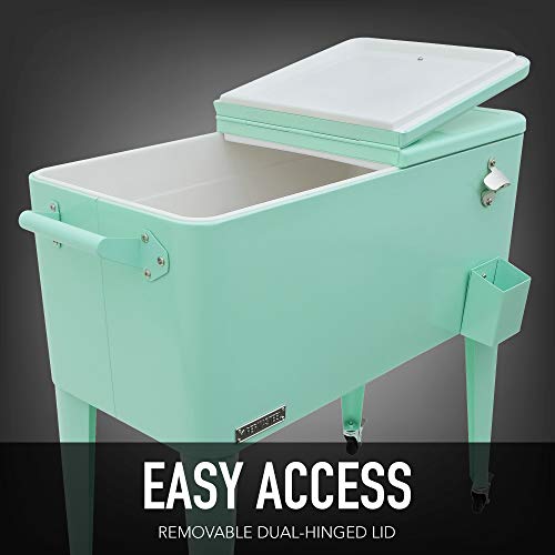 Permasteel 80-Qt Classic Outdoor Patio Cooler For Outside | Outdoor Beverage Cooler Bar Cart, Rolling Cooler With Wheels & Handles, Retro Design, Mint #TOP5